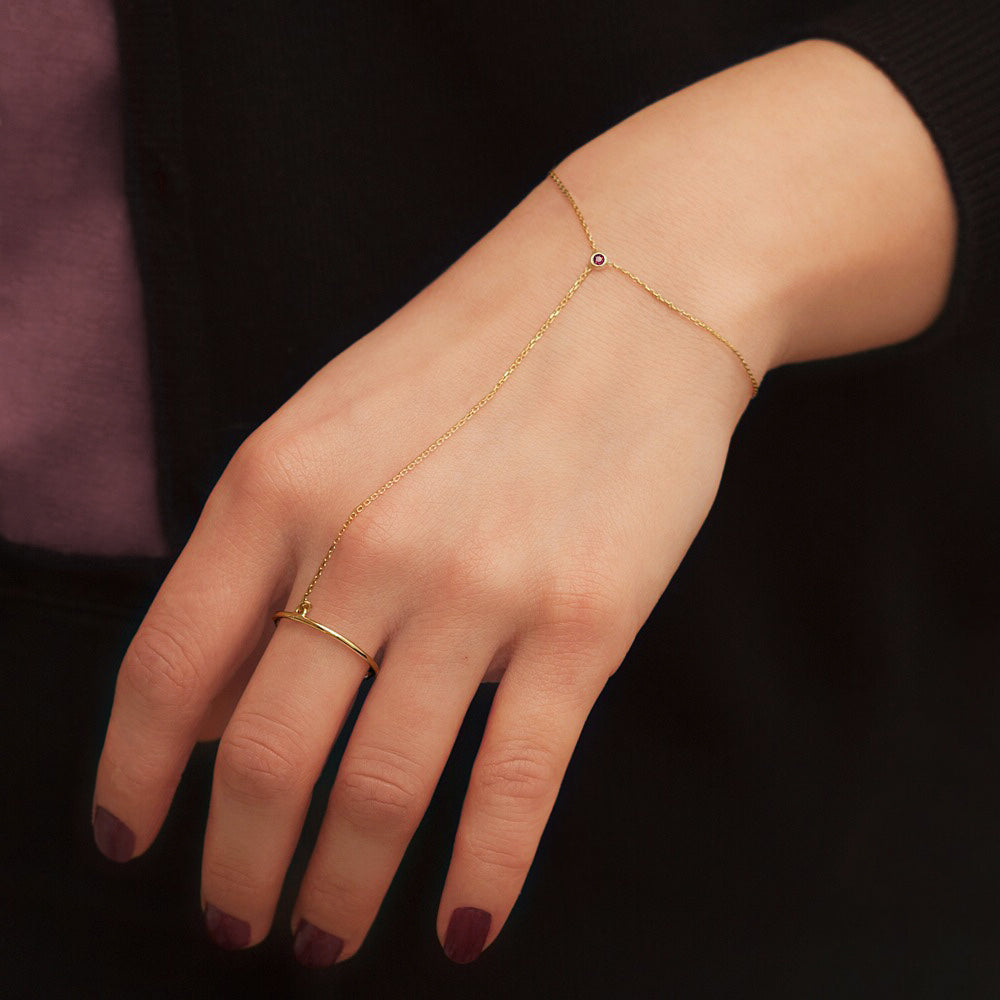 14k Gold Multiple Bezel Diamond Hand Chain - Zoe Lev Jewelry
